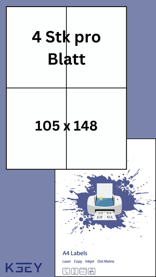 Selbstklebende Etiketten, 100 Blatt DINA4, 4 Etiketten pro Blatt, 105x148mm